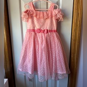 Jona Michelle Pink polka dot thank dress with off the shoulder sleeves